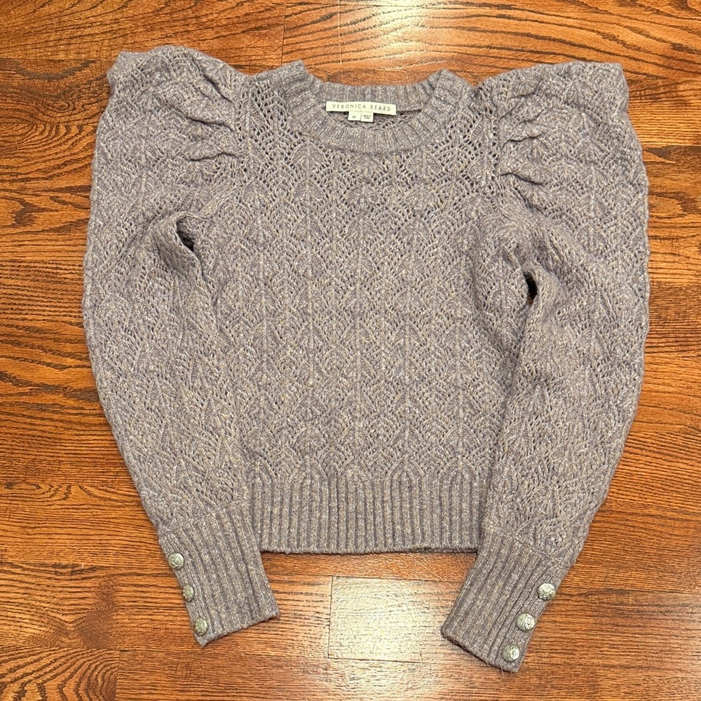 Veronica Beard Novah Sweater, Lavender with Silver Button Details